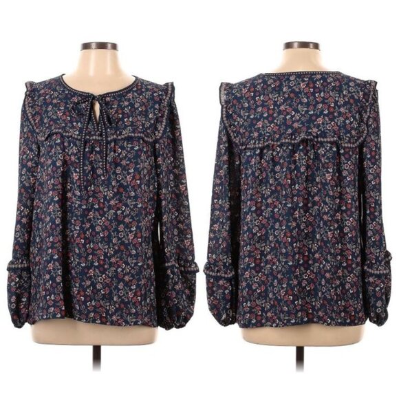 MAX STUDIO - Navy blue floral long sleeve top - Picture 2 of 8